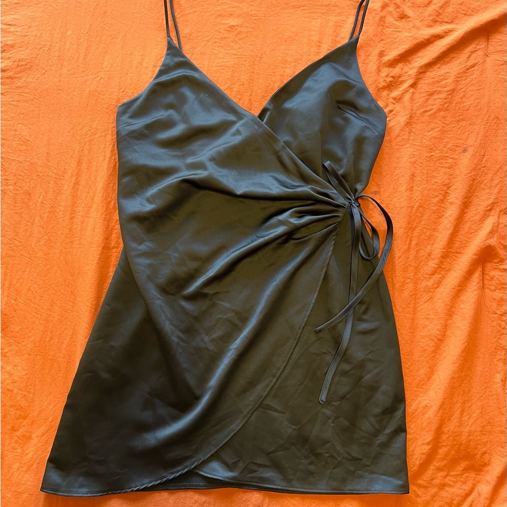 Topshop Black Satin Wrap Dress